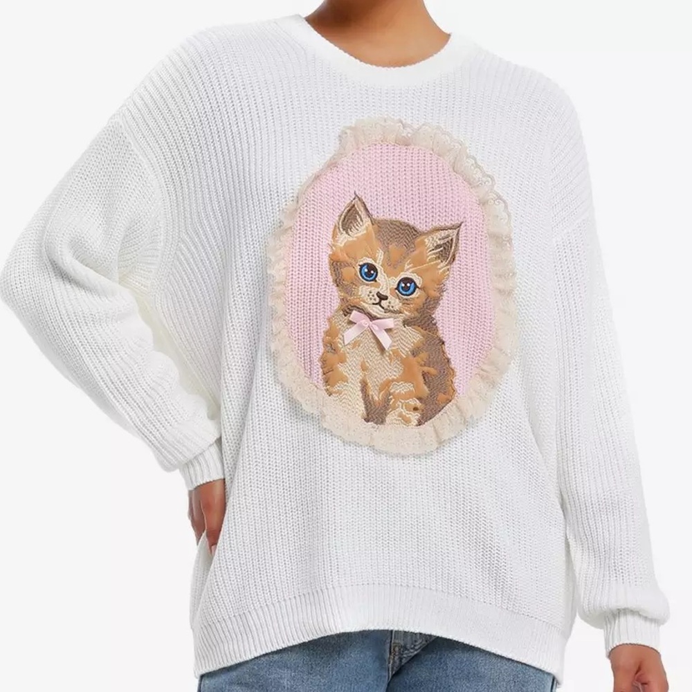 Sweet Society Kitten Portrait‎ Knit Oversized Sweater Hot Topic